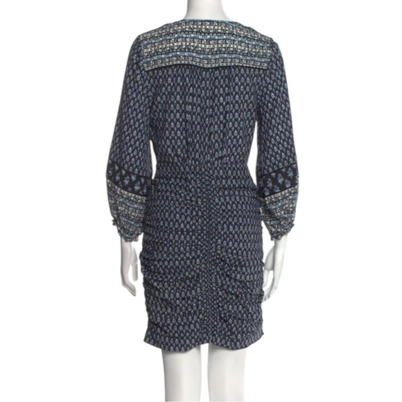 VERONICA BEARD Silk Patterned V-Neck Dress in Navy Size 2 — Quiet Luxury!!! - Picture 3 of 8